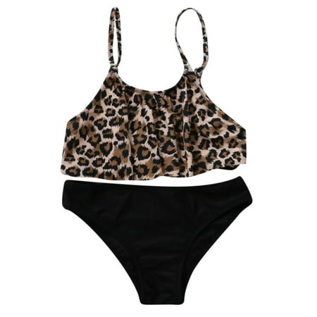 

Swimsuit Cute Floral Crisscross Printed Back Summer 2PCS Girls Leopard Girls Swimwear Holiday