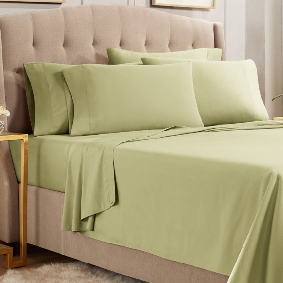 Empyrean Full Sheets Set - 110 GSM 6 Piece Bed Sheets for Full Size Bed, Double Brushed Full Size Sheets, Hotel Luxury Sheets, Soft Bedding Sheets & Pillowcases - Sage Olive Green