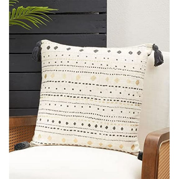 Fennco Styles Diamond & Dash Foil Printed Tassel Cotton Decorative Throw Pillow Cover 20" W x 20" L - Multicolored Cushion Case for Couch, Living Room, Bedroom, Office Décor and Special Occasion
