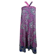Mogul Wrap Around Skirt Pink Printed Silk Sari Two Layer Reversible Beach Cover Up Holiday Dress