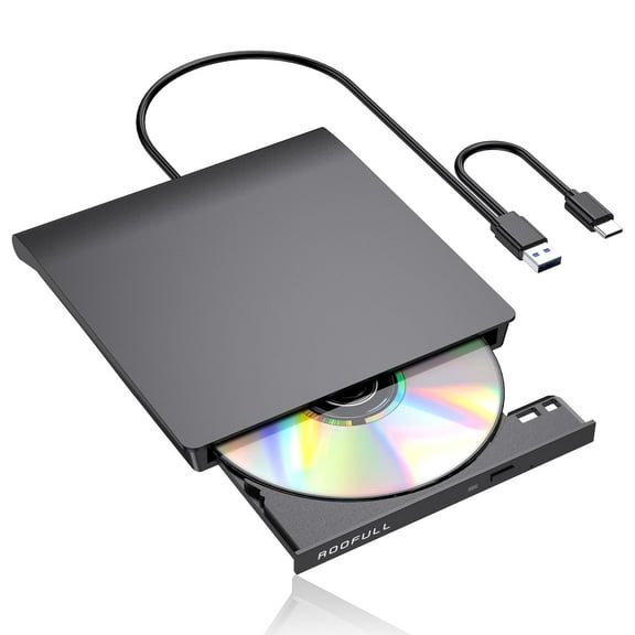 ROOFULL External CD DVD Drive for Laptop and Mac, USB Type-C CD DVD Disc Reader Burner DVD Player CD-ROM/RW Portable Optical Drive for PC Windows 11/10 MacBook Linux Computer