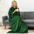 thumbnail image 2 of PAVILIA Emerald Green Fleece Wearable Blanket with Sleeves for Adults Women Men, Soft Warm Full Body Wrap Throw, Sweatshirt Pocket, Cozy Pullover Robe Blanket with Arm, Gifts for Christmas Mom Wife, 2 of 9