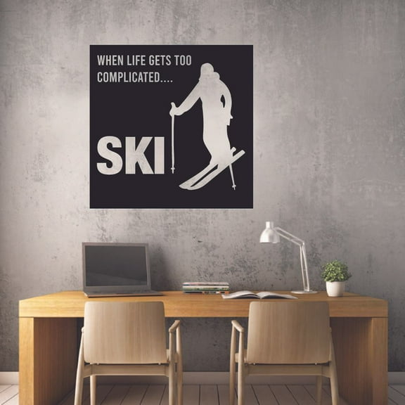 Life Gets Complicated Skiing Ski Motivation Quote Wall Sticker Art Decal for Girls Boys Room Bedroom Outdoor Sports Garage House Fun Home Decor Stickers Wall Art Vinyl Decoration Size (10x10 inch)