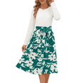thumbnail image 4 of UVN Fall Dresses for Women Long Sleeve Crewneck Ribbed Casual Dress Ladies Floral Print Midi Dresses with Pockets, 4 of 8
