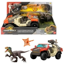 Jurassic World Rebirth Launch 'N Battle Vehicle with 1 Human & 1 Raptor Figure, Turret & Projectiles