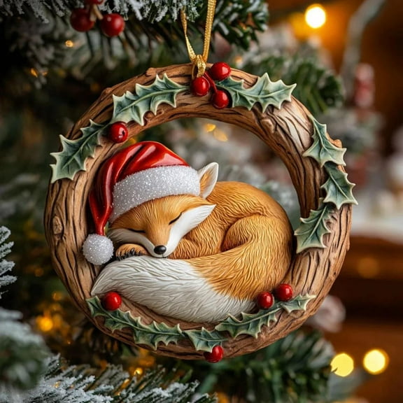 Honmine Christmas Tree Acrylic Pendant, Cute Fox Themed Hanging Ornament, Festive Holiday Decor for Xmas Tree, Home, Party, Decorative Hanging Accessory