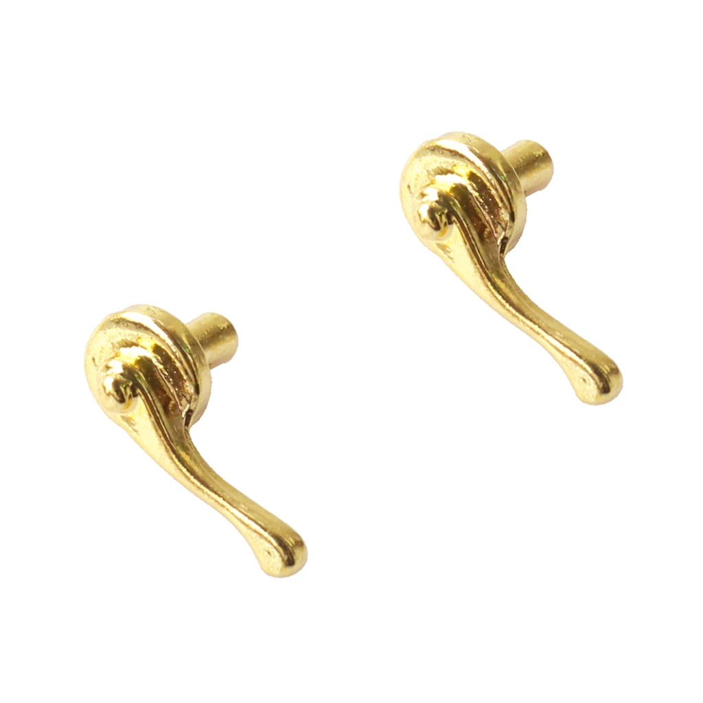 1 PAIR OF GOLD MINI DOOR HANDLES DOLLHOUSE MINIATURES ALLOY 1/12 SCALE O0L7