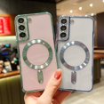 thumbnail image 4 of Compatible with Samsung Galaxy S21 Magnetic Phone Case,Compatible with Magsafe Luxury Plating Cute Clear Case Women Candy Color Edge Soft Silicone Shockproof Bumper Cover (Black), 4 of 9