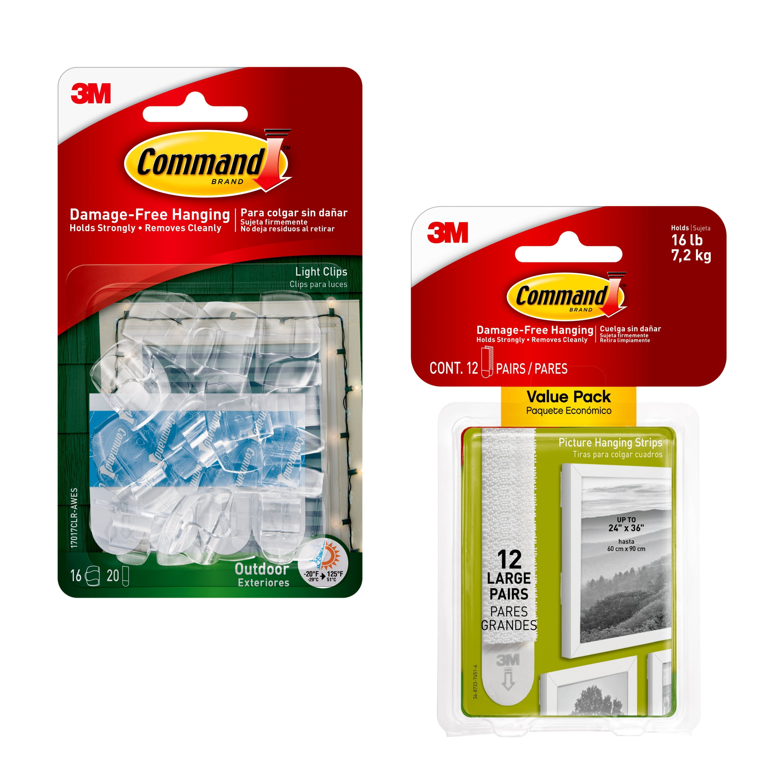 Command Outdoor Light Clips, Clear, 16 Clips and Command White Large