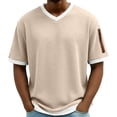 thumbnail image 2 of Hombro Frío Tops Hombres de Malla Respirable Manga Corta Cuello en V Color Sólido Suéter Superior, 2 of 9