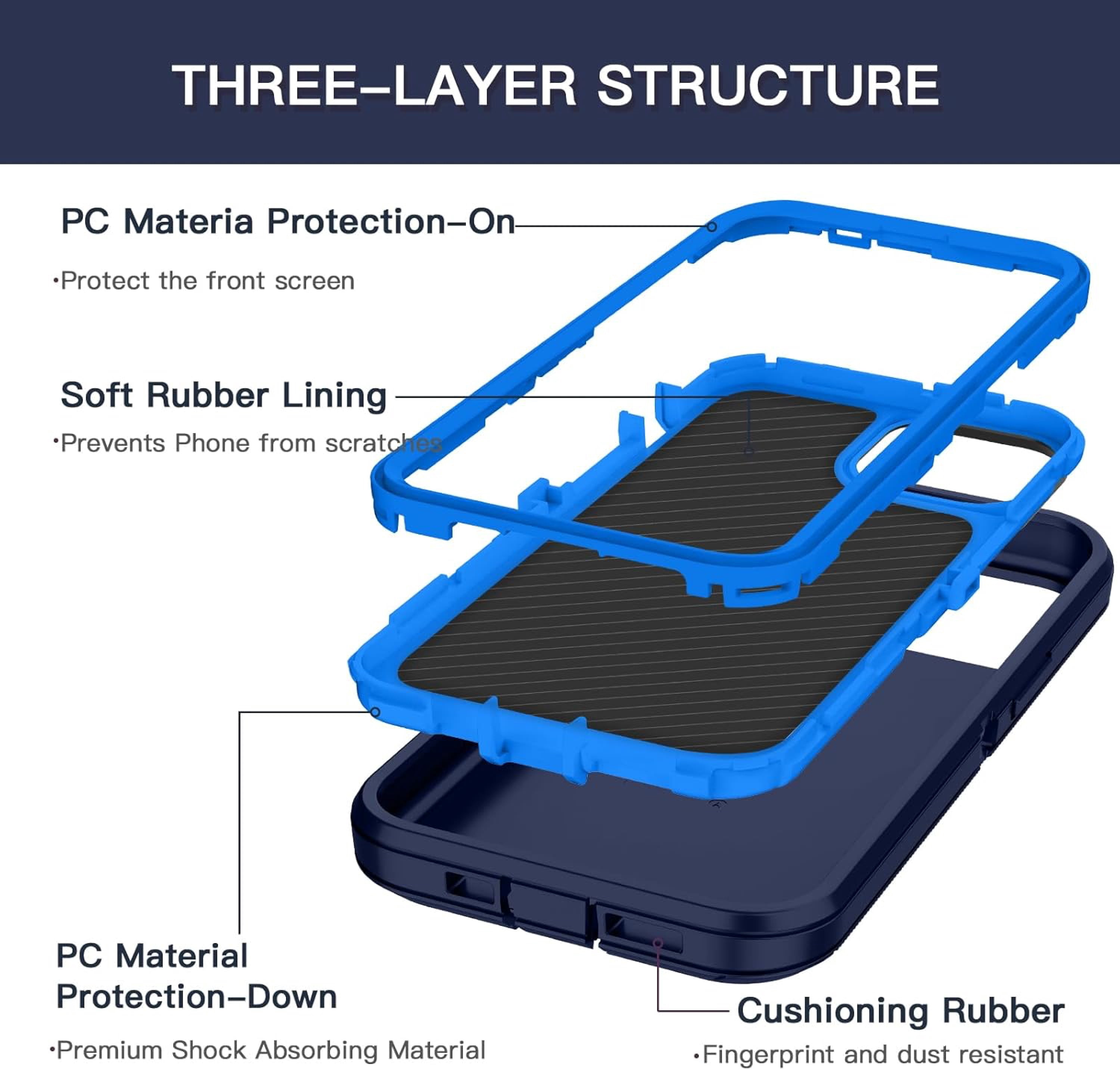 iPhone 12 Pro Max Case Shockproof Dust/Drop Proof 3 in 1 Full Body Rugged Heavy Duty Durable Cover Navy