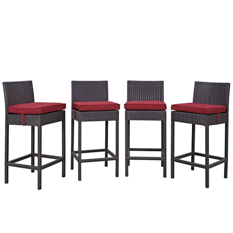 Hawthorne Collections 27.5" Patio Bar Stool in Red (Set of 4)