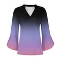 thumbnail image 6 of Shirts for Women under $10 3/4 Sleeves V-Neck Gradient Flare Sleeve Summer Solid T-shirt Pullover Blouse Black S, 6 of 6