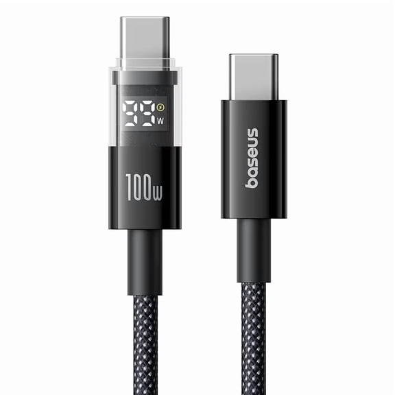 Baseus 100W USB C to USB C Fast Charging Cable with LED Power Display, Braided Nylon Type-C Charger Cord for iPhone 16/17/15 Pro Max, MacBook Pro, Samsung Galaxy & Xiaomi