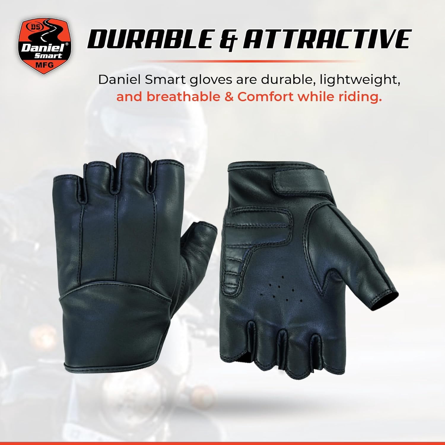 Daniel Smart Deerskin Leather Gloves – Fingerless Women Motorcycle Gloves with Gel Palm and Wrist Strap