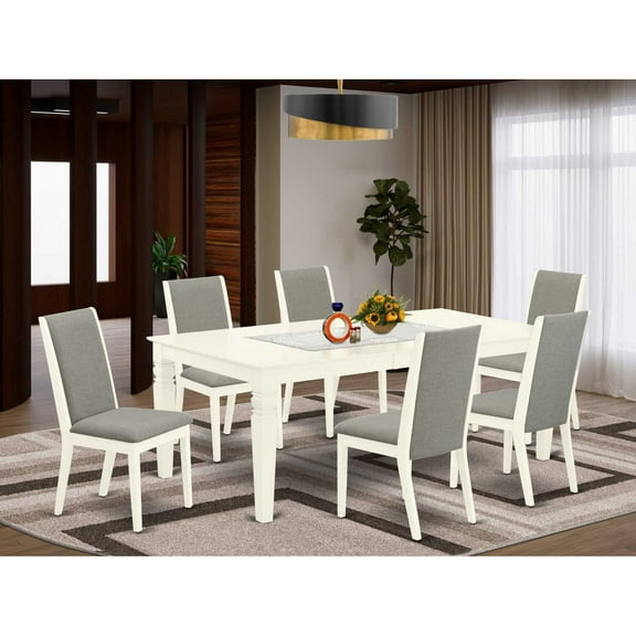 East West Furniture Dining Room Set Linen White, WELA7-WHI-06