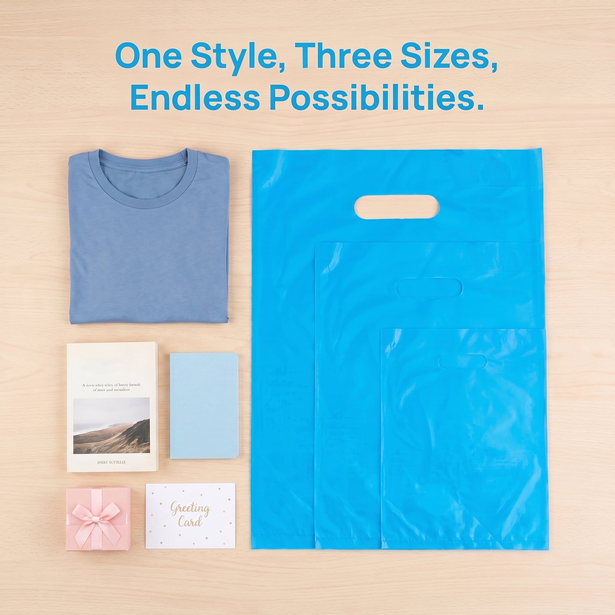 Unique Bargains 50Pcs Premium Waterproof Gift Bags Blue 9.8" x 13.8"