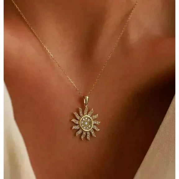 Luxe Open Circle Cluster Women Pendant Necklace Sparkling CZ Diamond 14K White Gold Over 925 Sterling Silver