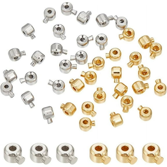 1box 40pcs Brass Crimp Beads 2 colors Column Beads Cord End Caps Metal Loose Rondelle Spacer Beads for Crafts Necklace Bracelet Jewelry Making silvery & golden Tassels
