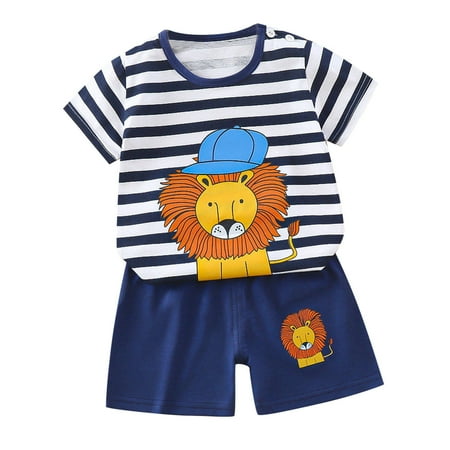 

IROINNID Toddler Kids Unisex Suit Short Sleeve Round Neck Cotton T-shirt Cute Cartoon Print Comfy Bermuda Shorts Suit