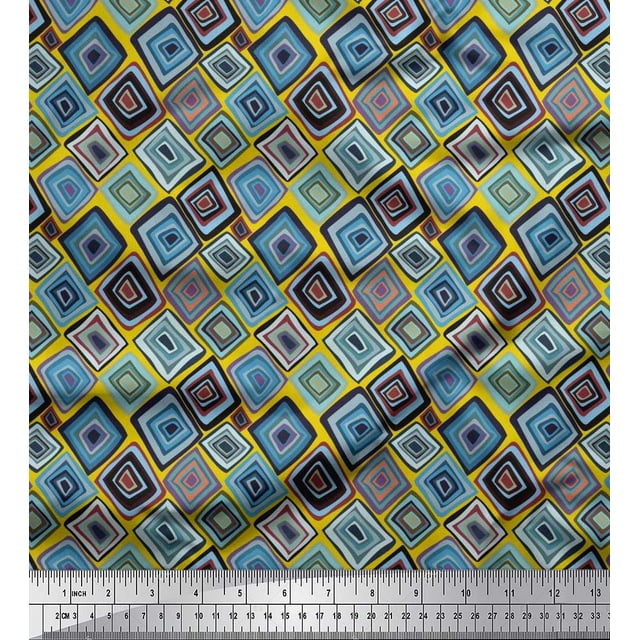 Soimoi polyester Crepe Fabric Square Geometric Decor Fabric Printed Yard 42 Inch Wide