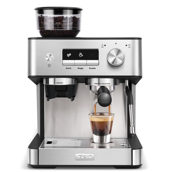 Máquina de espresso Gevi de 20 bares con molinillo y espumador de leche