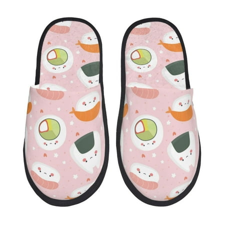 

Honeii Cute Sushi print Slippers Memory Foam House Bedroom Slippers for Women and Men Fuzzy Plush Comfy Faux Fur Lined Slide Shoes-Medium