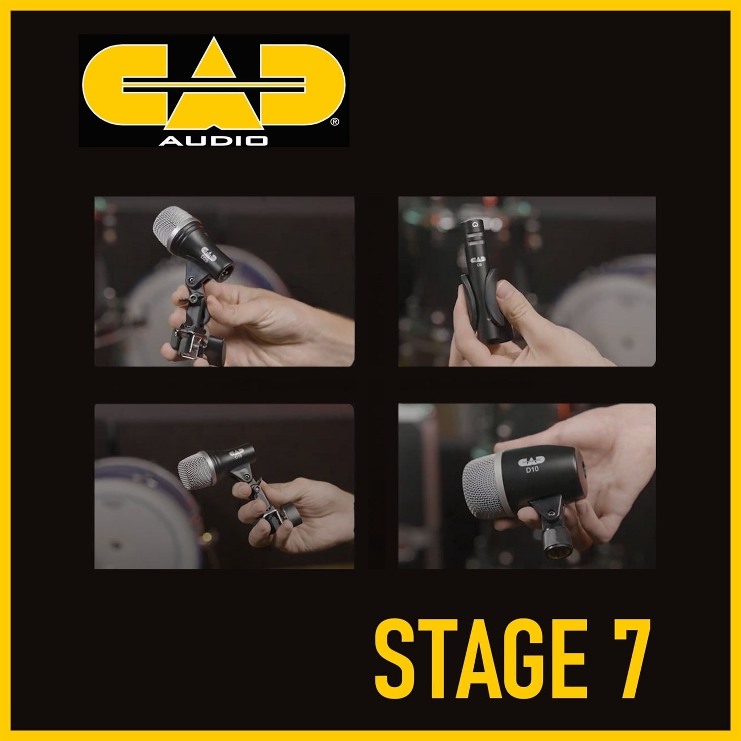 CAD Audio Stage7 7-Piece Drum Microphone Pack Bundle with 7× 10ft XLR Cables and Premium Microfiber Cleaning Cloth – Complete Drum Mic Kit for Live Sound and Studio Recording