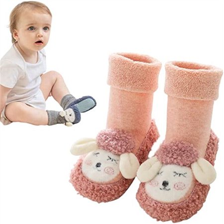 

Baby Cartoon Plush Cotton Toddler Shoes-Floor Socks Fall Winter Thicken Non-Slip Cartoon plush baby shoes pink M