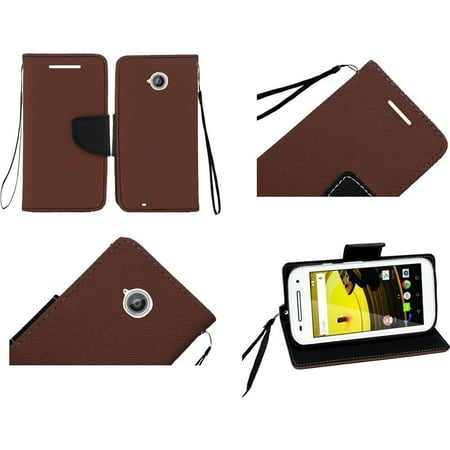 For Moto E LTE 2015 2nd Generation PU Leather Flip Wallet Credit Card - Dark