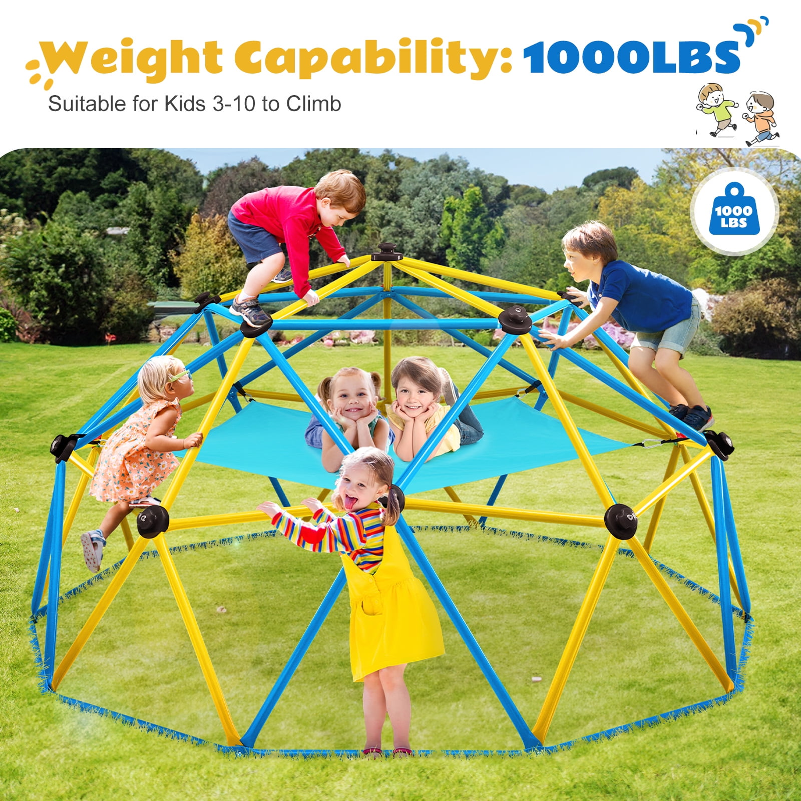Zupapa 10FT Kids Dome Climber with Hammock, Outdoor Play Equipment