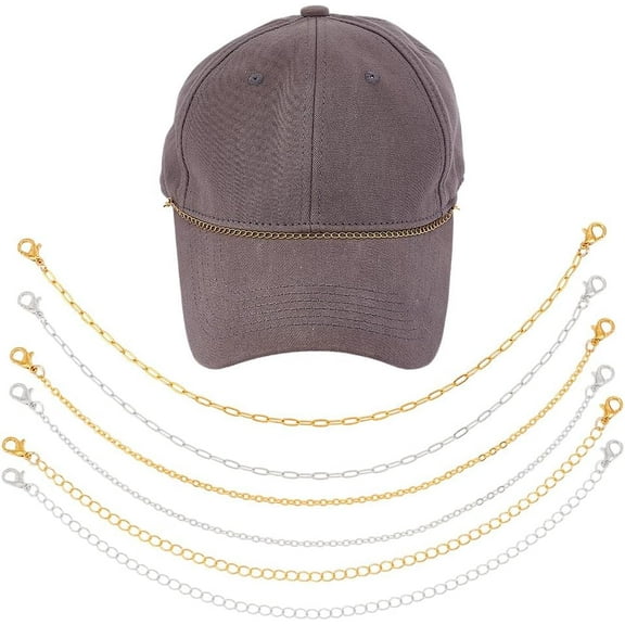 6 Pcs 2 Colors Trucker Hat Chains Hip-Pop Style Trucket Hat Charms DIY Brass Decoration Chains Golden Silver Cap Accessories Chains for Mesh Baseball Cap Bill Hat Party Supplies 25cm