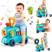 JoyStone 3-in-1 Musical Baby Walker and Activity Center for Toddlers, Ride-On Train with Sensory Play Panel, Early Learning Push Toy Gift for Infants, Blue