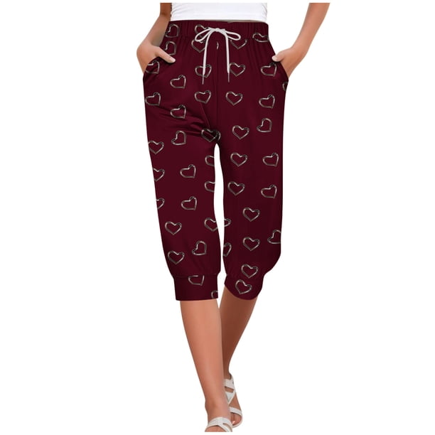 Mujeres Capri Pantalones Elástico Corbata Cintura Suelta Ajuste con Bolsillos, Casual Y Cómodo Pantalones de Cintura Elástica para las Mujeres