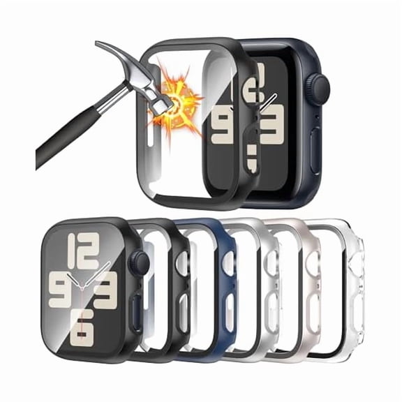wonima88 [6 Pack] Case for Apple Watch 44mm SE 3/SE 2nd Gen Series 6 5 4 SE Screen Protector, Ultra-Thin Tempered Glass, Full Coverage Scratch-Resistant Hard Face Cover for iWatch 44 mm