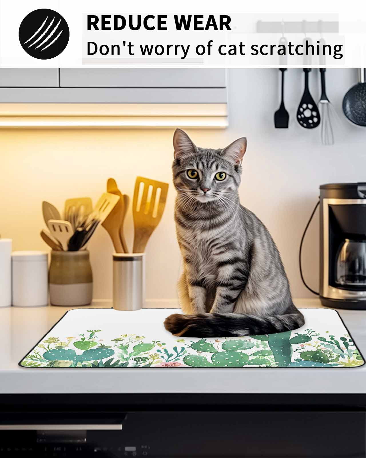 Stove Top Covers for Electric Stove 24x21 Inches, Tropical Cactus Heat Insulation Fireproof Glass Cooktop Protector, Summer Green Botanical Multipurpose Countertop Stovetop Cover for Kitchen