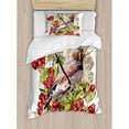 thumbnail image 3 of Rowan Duvet Cover Set King Size, Colorful Bird Flower and Rowan Shrubs on White Backdrop Artistic Display Botanical, Decorative 3 Piece Bedding Set with 2 Pillow Shams, Multicolor, by Ambesonne, 3 of 3
