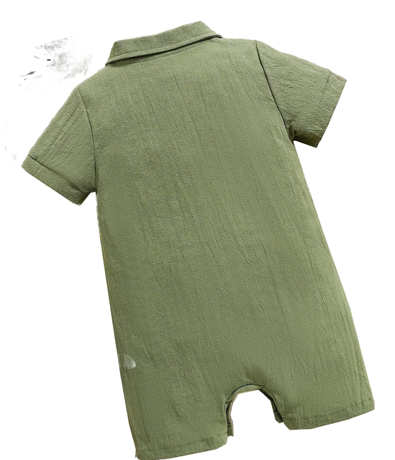 Casual Cartoon Collar Shirt Short Sleeve Olive Green Baby Rompers (Baby