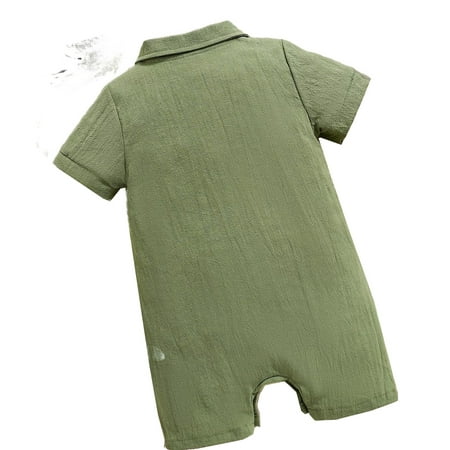 

Casual Cartoon Collar Shirt Short Sleeve Olive Green Baby Rompers (Baby s)