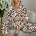 thumbnail image 6 of Cauagu Cute brown sloth monkey Print Women's Long-Sleeve Pajamas Set Soft Pj Lounge Sets Button Down Sleepwear for Women 2 Piece Pjs Set with Long Pants-Large, 6 of 7
