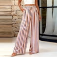 thumbnail image 4 of Mifsaly Womens Lounge Pants Colorful Striped Casual Palazzo Trousers High Waist Drawstring Elastic Waist Summer Beach Flowy Lounge Pants with Pockets Khaki,XXL, 4 of 6