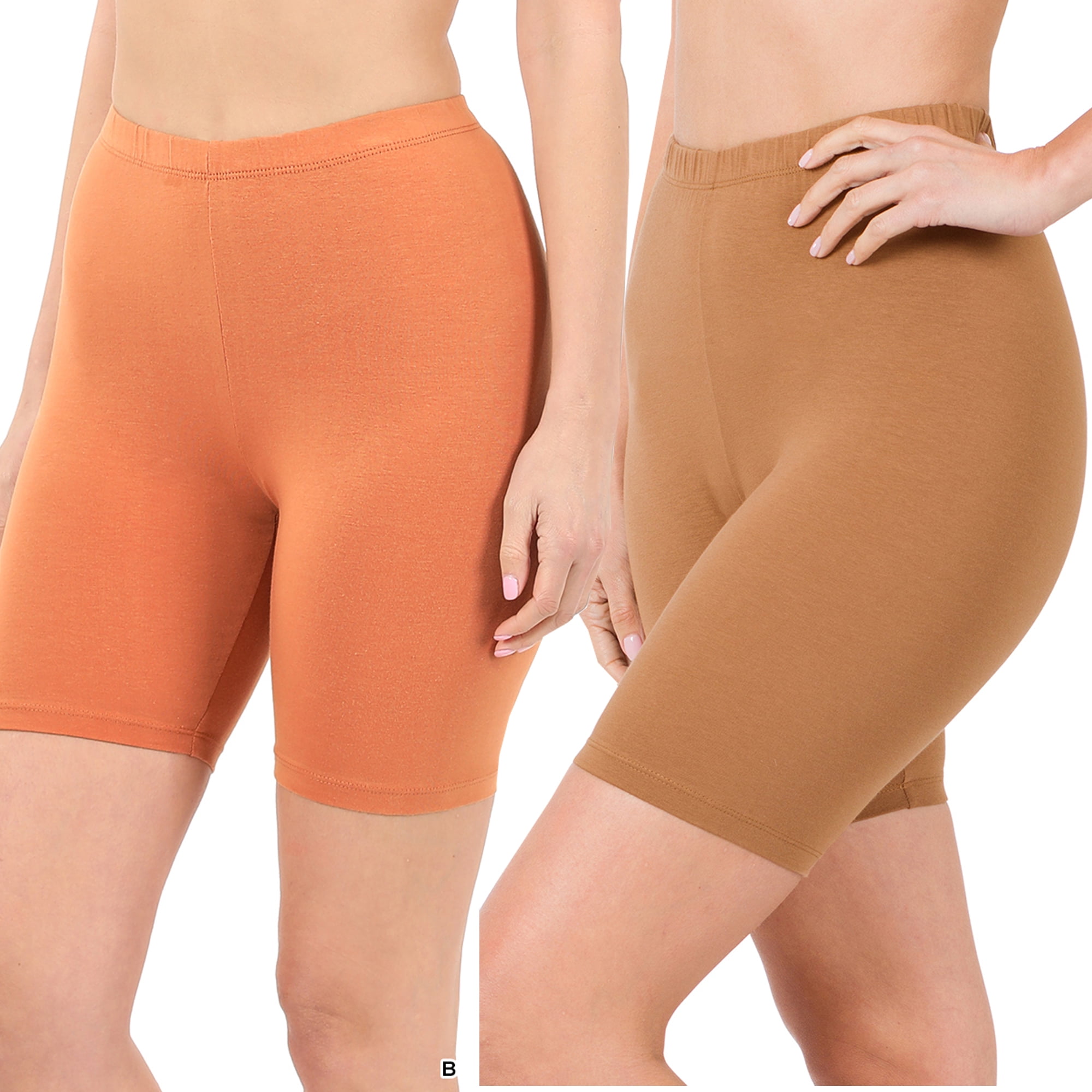 2 Packs of Womens & Plus Soft Cotton Stretch Knee Length Leggings Fitness Sport Biker Shorts