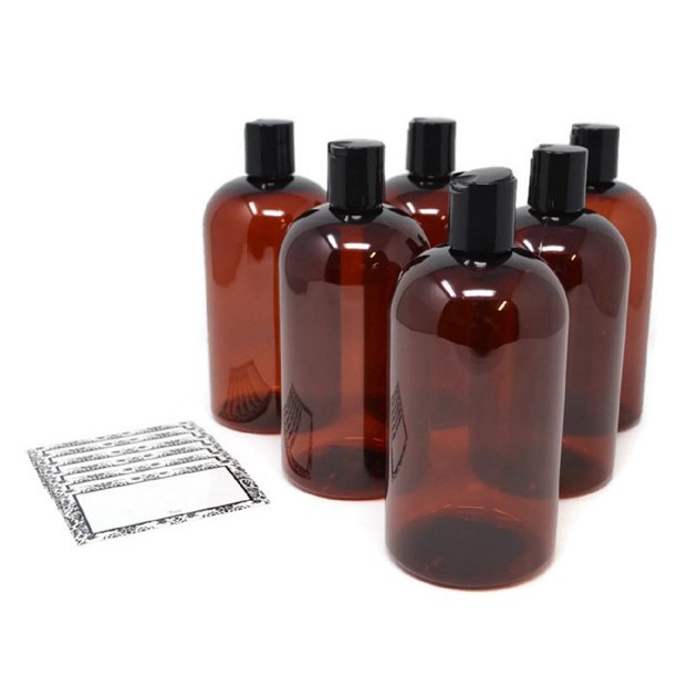 Download Baire Bottles - BROWN AMBER PLASTIC REFILLABLE BAIRE BOTTLES - 16 OZ with Black HAND-PRESS FLIP ...