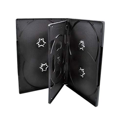 Lot de 25 Maxtek Standard 14mm Noir Six (6) Boîtiers DVD avec Plateau Rabattable Double Face et Manchon Transparent Extérieur