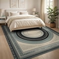 thumbnail image 3 of ODIKA 8'x10' Washable Area Rug Primitive Banded Rings Vintage Spiral Motif Concentric Ring Folk for Dining Room, Large Office, Lounge, Non-Slip Chair-Friendly Mat, 3 of 7