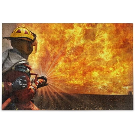 FREEAMG Fireman Firefighter in Bonfire Fighting Fire Flame Jigsaw Puzzles 1000 Pieces Puzzle for Adults Kids DIY Gift