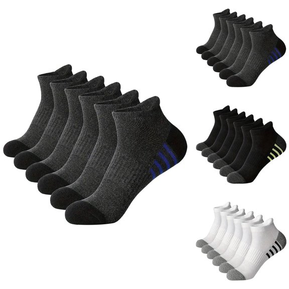 WHEANG 6 Pairs Mesh Athletic Ankle Socks, Color Block Striped Sports Socks with Heel Tab, Breathable Cushioned Running Socks for Men Women(Color Gray One Size)