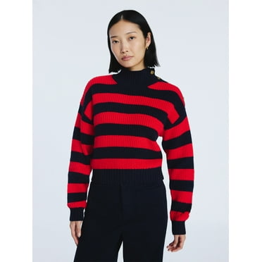 Free Assembly Women's Mock Neck Button Sweater with Long Sleeves, Midweight, Sizes XS-XXL