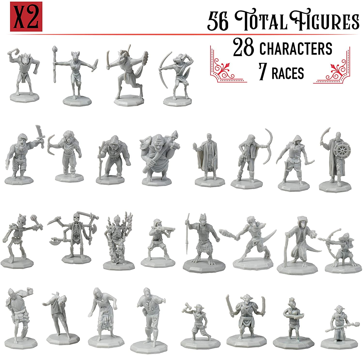D&D Miniatures, 56 Mini Figures 1" Hexsized for Dungeons and Dragons