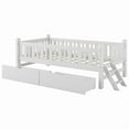 thumbnail image 5 of Bellemave Twin Size Bed with Guardrail and Storage, Wood Platform Bed Frame with 2 Drawers, Twin Daybed Frame with Fence for Bedroom,Guest Room (White), 5 of 8